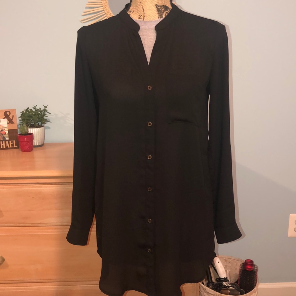 Black flowy and slightly sheer button down top